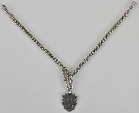 A silver belcher link watch chain, with two swivel clasps, T-bar and hallmarked silver prize fob, combined approx 2.4ozt.