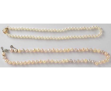A single strand seed pearl necklace, with 14ct yellow gold seed pearl set clasp, length approx 44cm, and a further single str