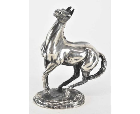 LORNE MCKEAN; a British Horse Society solid silver sculpture, 'Playing Up', with hallmark to base and signature to top of bas