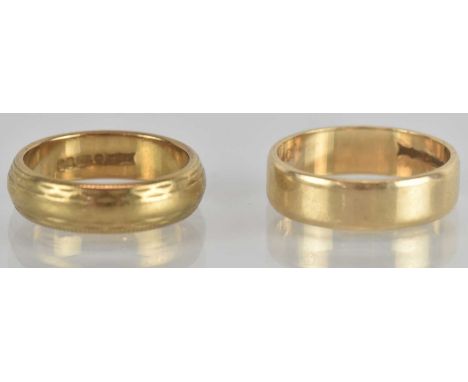 A 9ct yellow gold wedding band, size I, and a further 9ct yellow gold wedding band, size K, combined approx 6.6g (2).