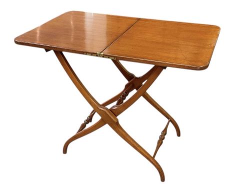 A Victorian mahogany hunting table, possibly campaign, circa 1870, one rail stamped with 796, top when unfolded fully 91 x 60