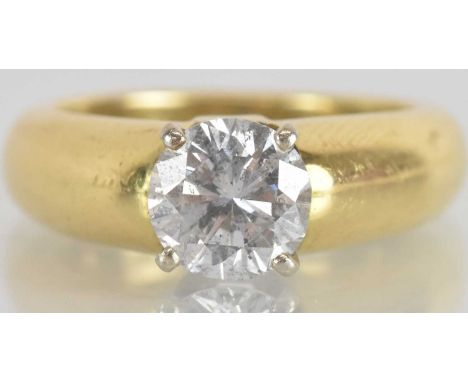 An 18ct yellow gold diamond solitaire ring, the central diamond approx 1.7ct, size P, approx 11g.