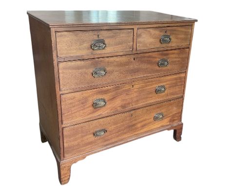 A 19th century mahogany chest of two short over three long drawers, raised on bracket feet, width 94cm, depth 52.5cm, height 
