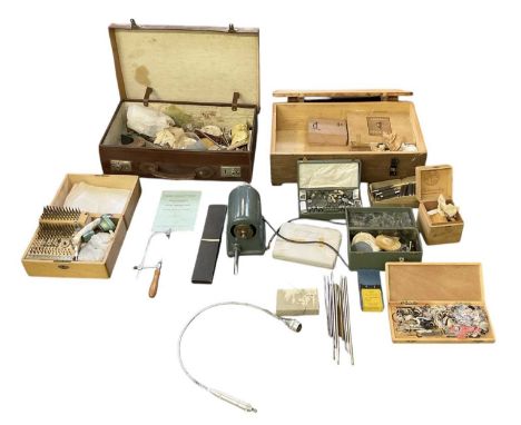 Three cases of assorted mid 20th century watch and clock making tools, previously belonging to Hamilton Watch Company Ltd of 