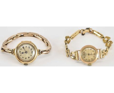Two lady's vintage 9ct gold watches comprising an Avia, the dial set with Arabic numerals, outer minute track and smaller sub
