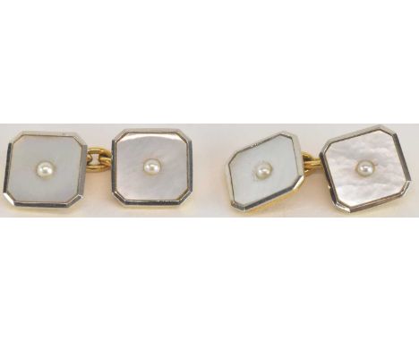 A pair of 18ct yellow gold mother of pearl and seed pearl set cufflinks, combined approx 5.7g.