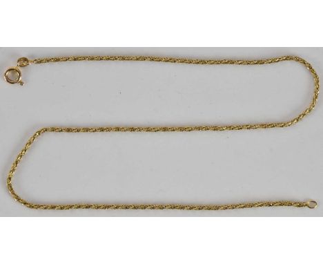 A 9ct gold rope twist necklace with ring clasp, length 40cm, approx 5.1g.