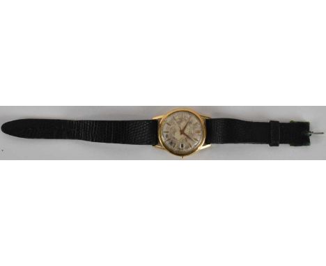 WATER M; a gentleman's 18ct gold automatic wristwatch, the silvered dial set with raised baton markers and date aperture at 3