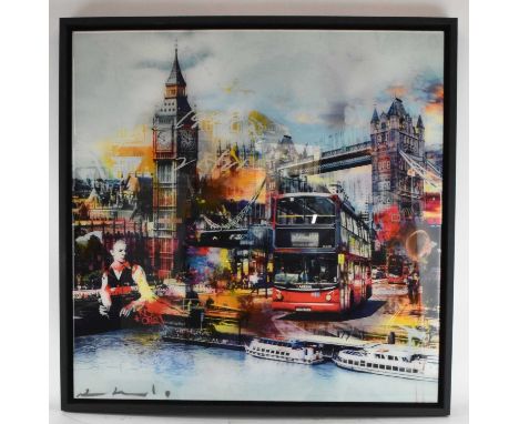 † PACO RAPHAEL; glazed mixed media on aluminum, 'Roll With It', signed lower left, 80 x 80cm, framed.