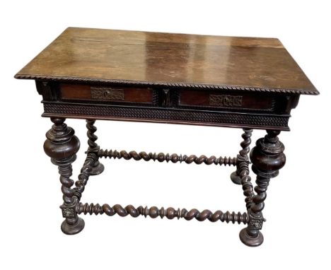 A late 18th/early 19th century Anglo-Portuguese rosewood two drawer side table, top 103 x 63cm.