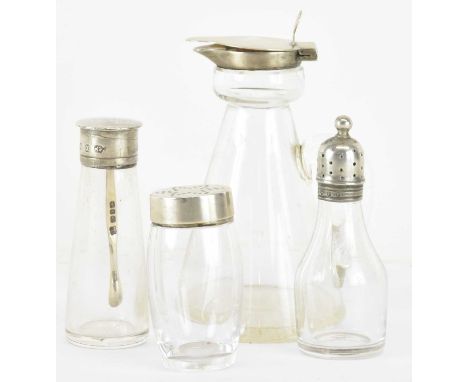 HUKIN &amp; HEATH; a Victorian hallmarked silver pepper, with clear glass body, Birmingham 1884, height 6cm, a clear glass si
