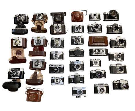 A large group of cameras including Halima, Bencini, Ilford, Beirette, Paxina, etc.