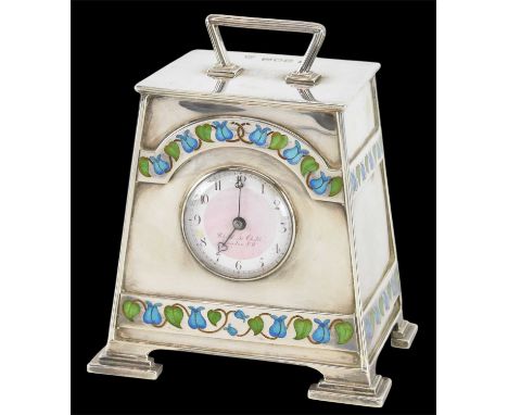 CHILD &amp; CHILD (HAROLD CHILD); an Edward VII hallmarked silver Art Nouveau carriage clock, the silver case decorated with 