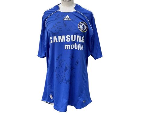 A 2006/7 season Chelsea Football Club football shirt, bearing approximately twenty signatures, size medium, with the raffle t