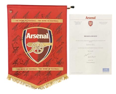 An Arsenal 2008/09 season pennant, bearing approximately twenty signatures, 39 x 28cm, also a certificate of authenticity fro