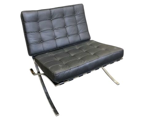 AFTER MIES VAN DER ROHE; a modern contemporary black leather upholstered chrome framed 'Barcelona' type chair, width 76cm, de