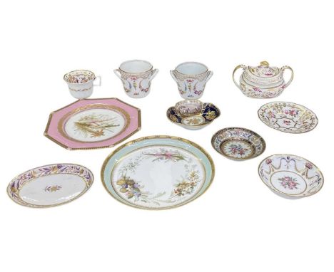 Eleven pieces of assorted 19th century and later Continental and other porcelain, including a pair of twin handled floral dec