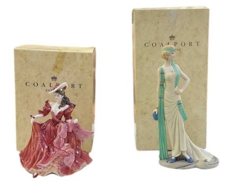 COALPORT; two ceramic figures comprising 'Roaring Twenties', height 29cm, and 'Scarlett', numbered 1057/2500, both boxed (2).