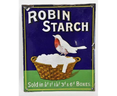 A vintage enamelled advertising sign, 'Robin Starch', 30.5 x 25cm.
