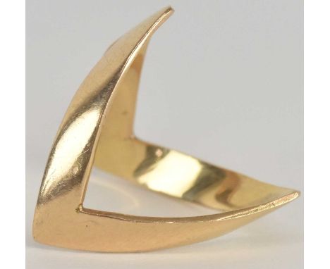 A yellow metal wishbone ring, size P, approx 4.4g.