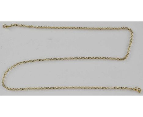 A 9ct gold belcher link necklace with ring clasp, length 51cm, approx 3g.