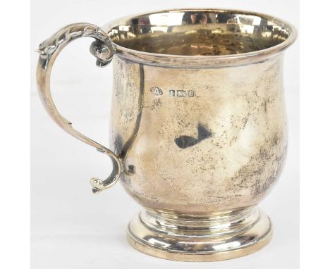 ATKIN BROTHERS; an Elizabeth II hallmarked silver child's christening mug, Birmingham, 1954, height 7cm, approx 2.3ozt.