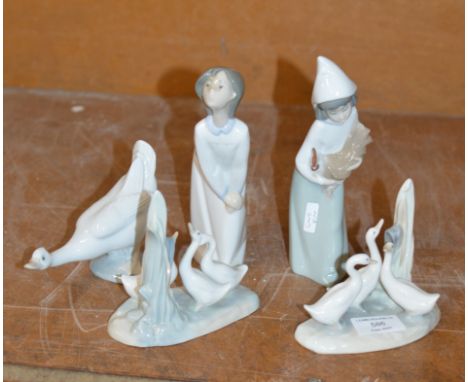 2 LLADRO FIGURINE ORNAMENTS &amp; 3 NAO GOOSE ORNAMENTS     