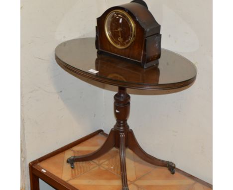 TILE TOP COFFEE TABLE, MAHOGANY OCCASIONAL TABLE &amp; MAHOGANY MANTLE CLOCK     