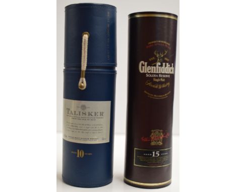 TALISKER 10 YEAR OLD SINGLE MALT SCOTCH WHISKY, WITH PRESENTATION BOX - 70CL, 45.8% VOL, TOGETHER WITH GLENFIDDICH SOLERA RES