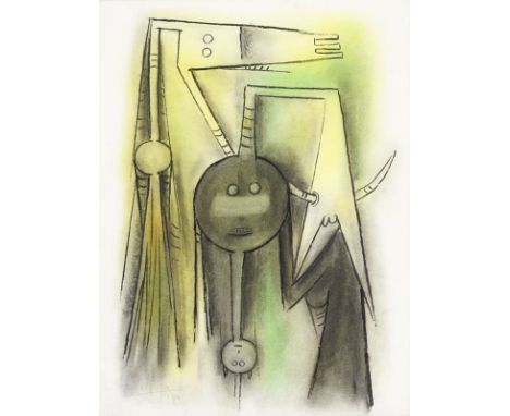 Wifredo Lam (1902-1982),  Sans titre , 1970, fusain et pastel sur papier, signé et daté, contresigné, daté et dessiné au dos,