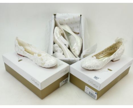 A collection of Perfect Vintage branded Wedding Shoes to include: Shoe styles Fern, Grace and Erin, size 7.    (3)