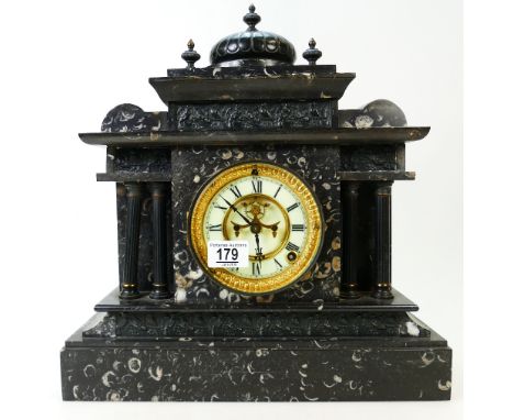 Slate and marble French style mantle clock - Clock with movement by Ansonia Clock Co. New York USA.
