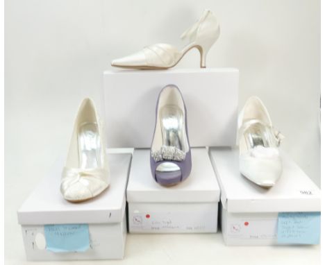 A collection of Perfect Vintage branded Wedding Shoes to include: Shoe styles Lily (stain on left heel), Lauren, Margretta an