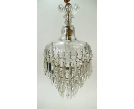 Art Deco glass lustre light fitting: Light fitting with 3 rows of drop lustres, together with large bag of spare similar lust