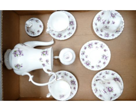 Royal Albert Sweet Violets Coffee Set: Part Set to include coffee pot, cups &amp; saucers. (1 Tray)