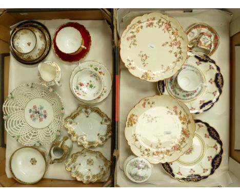 A collection of porcelain items: including Noritake gilded items, George Jones comports, cups and saucers etc (2 trays,17 ite
