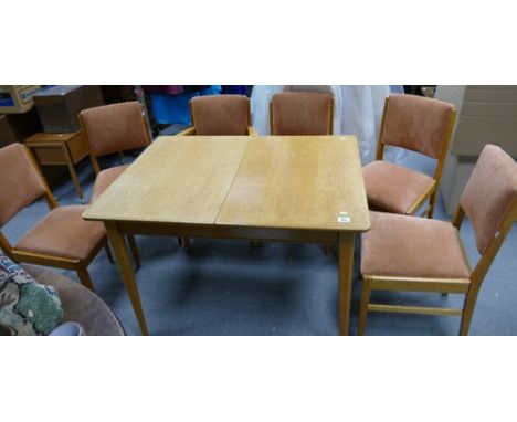 Russell of Worcester Furniture: Russell of Worcester, mid century, light oak dining table &amp; 6 matching chairs. (7)