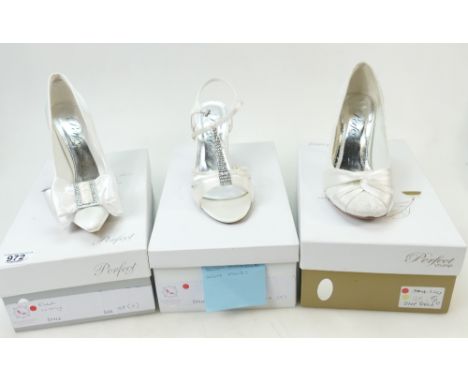 A collection of Perfect Vintage branded Wedding Shoes to include: Shoe styles - Elle, Emma(glue marks), and Lily (shop soiled