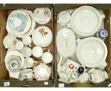 A Mixed Collection of items: to include Duchess cup &amp; saucers, white tureens, coffee pot, plates, platters etc ( 2 trays)