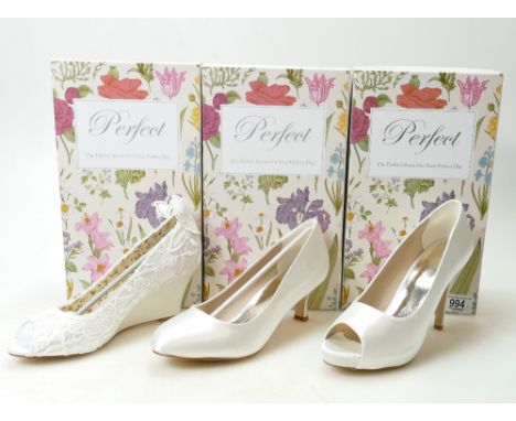 A collection of Perfect Vintage branded Wedding Shoes to include: Shoe styles Matilda, Flora, Marietta all size 7.   (3)