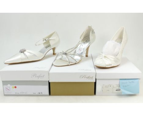 A collection of Perfect Vintage branded Wedding Shoes to include: Shoe styles Casey, Lily(stain on heels) and Katy, all size 