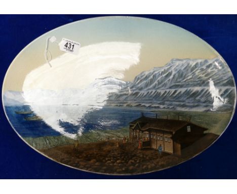 Mettlach Villeroy &amp; Boch platter: A large oval platter decorated with the Spitzbergen Hotel Advantbay, length 46cm.