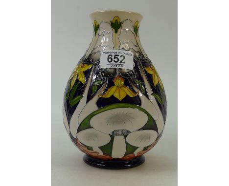 Moorcroft Toadstool Vase: RSPB A Clouded Clearing Toadstool Vase, signed by designer Vicky Lovatt. Limited Edition 22/40, hei