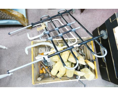 Selection of vintage tools: Vintage tools including a early antique tile cutter, wooden fencing trimming, and a car dog guard