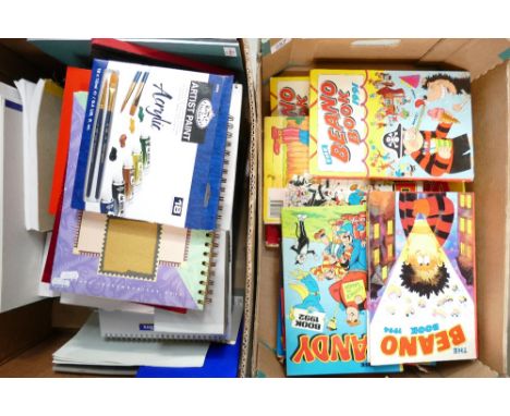 Collection of Arts &amp; crafts supplies: to include Acrylic paints, notebooks, sketch books, etc, together with Dandy &amp; 