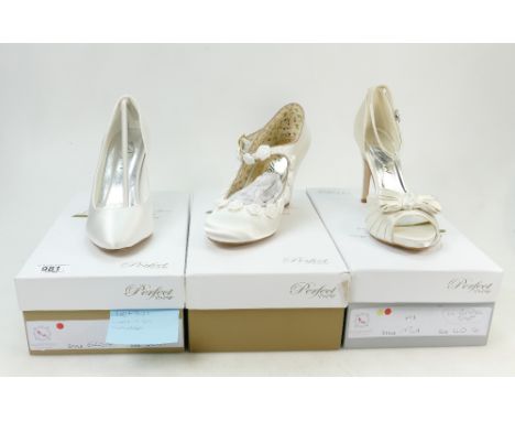 A collection of Perfect Vintage branded Wedding Shoes to include: Shoe styles Elsie (at fault), Mia and Victoria all size 7. 