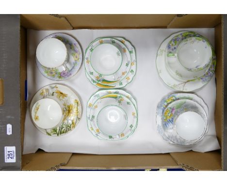 Four Porcelain / china Art Deco cup saucer and plate trios: Four Art Deco trios by Melba (1), Paragon (3) together with a Geo