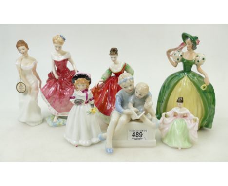 Royal Doulton Figures:  Six figures to include Summer's Day, Linda, Sharon, Storytime, Fair Lady &amp; Sara, together with a 