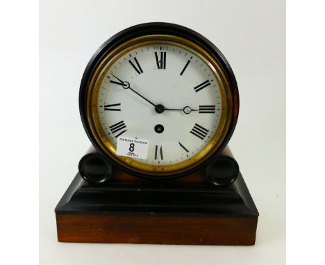 Blackened and Ebonised Drum top mantle clock: Clock with French made movement with key. 
