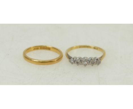 22ct wedding band 3.2 grams together with 18ct and platinum diamond engagement ring 2.2 grams (2)